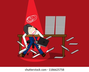 Employees are physically shocked by hard work. Funny vector illustrator concept.