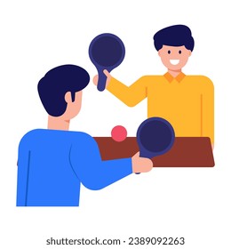 Employees playing table tennis, flat icon