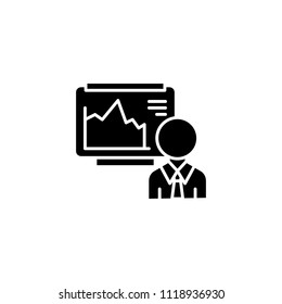 Employee's presentation black icon concept. Employee's presentation flat  vector symbol, sign, illustration.