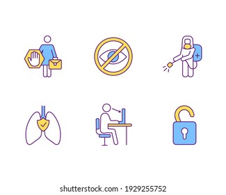 Employees Protection RGB Color Icons Set. Human Performance And Productivity. Equal Rights. Information Security. Blind People Sign. PPE. Anonymous Face. Voice Commands. Isolated Vector Illustrations