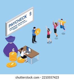 Employees Queue Salary Payroll 3d Isometric Stock Vector (Royalty Free ...