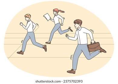 Employees racing to be first in work business competition. Colleagues participate in contest, strive for promotion or achievement. Job rivalry. Vector illustration.