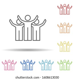 Employees raised hands line in multi color style icon. Simple thin line, outline vector of business organisation icons for ui and ux, website or mobile application