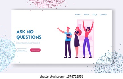 Employees Rejoice for Project Success Website Landing Page. Cheerful Businesspeople Waving Hands at Office Workplace. Joyful Managers Celebrating Web Page Banner. Cartoon Flat Vector Illustration