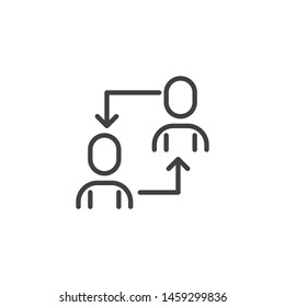 Employees replace line icon. User transfer arrows linear style sign for mobile concept and web design. Teamwork, communication outline vector icon. Symbol, logo illustration. Vector graphics