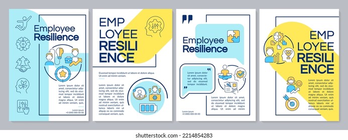 Employees resilience blue and yellow brochure template. Leaflet design with linear icons. Editable 4 vector layouts for presentation, annual reports. Questrial-Regular, Lato-Regular fonts used