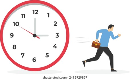 Employees rush because they are late for work, Vector illustration in flat style

