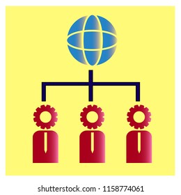 employees standing under world vector illustration