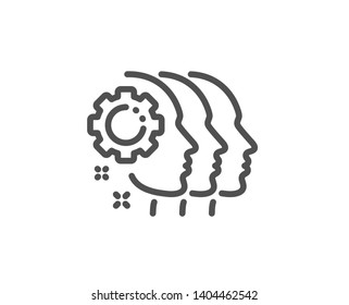 Employees teamwork line icon. Collaboration sign. Development partners symbol. Quality design element. Linear style employees teamwork icon. Editable stroke. Vector