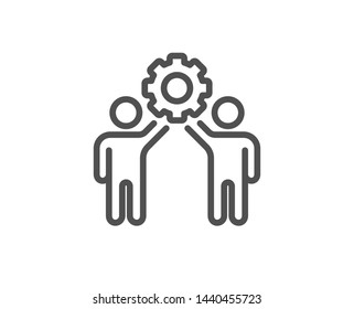 Employees teamwork line icon. Collaboration sign. Development partners symbol. Quality design element. Linear style employees teamwork icon. Editable stroke. Vector