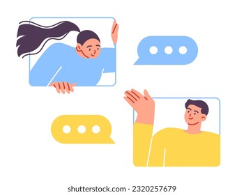 Employees texting on messenger Colleagues talking online