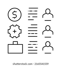 los empleados trazan el vector de icono de línea. signo de rasgos de empleados. símbolo de contorno aislado ilustración negra