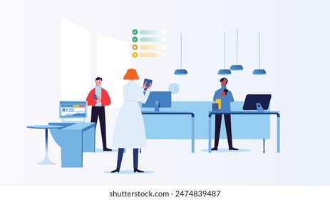 Employees Using Standing Desks and Ergonomic Furniture for Health Vector Illustration