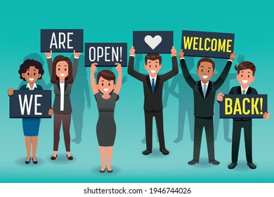 Employees very happy to welcoming back customers return to use company services. The company is open again after a long period of service shutdown.