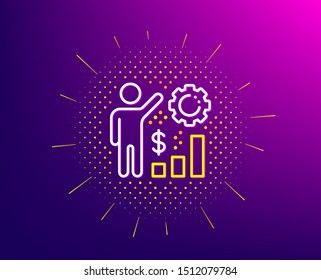 Employees wealth line icon. Halftone pattern. Work results sign. Money chart symbol. Gradient background. Employees wealth line icon. Yellow halftone pattern. Vector