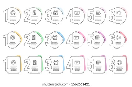 Employees wealth, Recovery server and Sun energy line icons set. Infographic timeline. Report, Safe time and Seo script signs. Results chart, Backup data, Solar power. Presentation chart. Vector