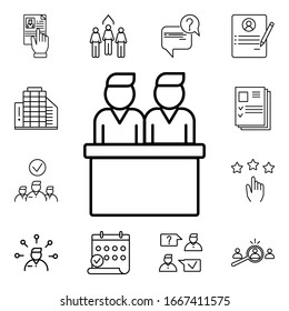 Icono Empleados en el trabajo. Conjunto detallado de iconos de la entrevista. Diseño gráfico de primera calidad. Uno de los iconos de colección para sitios web, diseño web, aplicación móvil