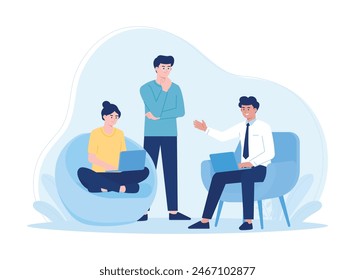 employees at a work meeting trending concept flat illustration