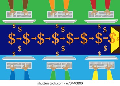 Employees work together to make money with dollar fortune.