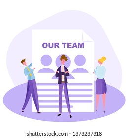 employees work together, office workers work like a good team, mutual understanding within the team, vector image, flat design, colorful illustration with characters