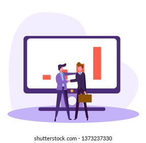 employees work together, office workers work like a good team, mutual understanding within the team, vector image, flat design, colorful illustration with characters