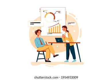 Employees Working On Marketing Strategy Illustration concept. Flat illustration isolated on white background.