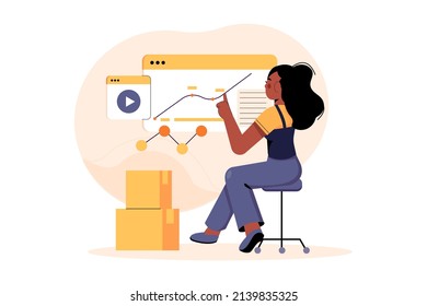 Employees Working On Sales Growth Illustration concept. Flat illustration isolated on white background.