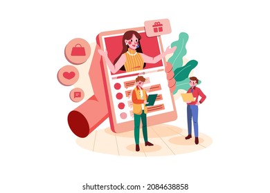 Employees Working On Social Influencer Marketing Illustration concept. Flat illustration isolated on white background