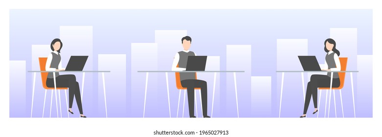 Empleados que trabajan en oficinas de espacio abierto. Ilustración vectorial.