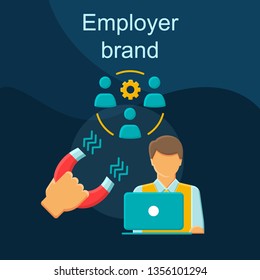 Employer Brand Flat Concept Vector Icon. Right Candidates Attraction Idea Cartoon Color Illustrations Set. Hiring Employee. Recruiting Process. Talent Acquisition. Isolated Graphic Design Element