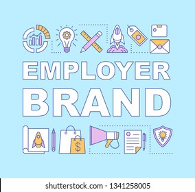 Employer Brand Word Concepts Banner. Employee Value Proposition. Company Reputation. Recruiting Process. Presentation, Website. Isolated Lettering Typography Idea, Icons. Vector Outline Illustration