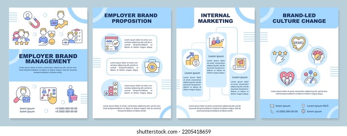 Employer Branding Blue Brochure Template.Talent Retention. Leaflet Design With Linear Icons. Editable 4 Vector Layouts For Presentation, Annual Reports. Arial-Black, Myriad Pro-Regular Fonts Used