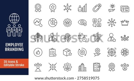 Employer Branding Icons set. Includes reputation, value proportion, retention, and more. Outline icon with Editable stroke. Vector illustration