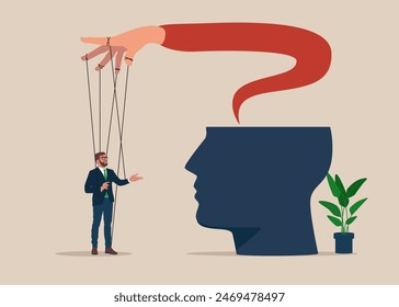 Employer domination exploitation. Unhealthy toxic relationships. Concept of influence, manipulation and addiction. Inner world, psychology, diversity. Vector illustration