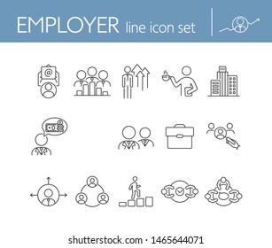 Employer line icon set. Team, candidate, office worker. Business concept. Can be used for topics like boss, interview, employment