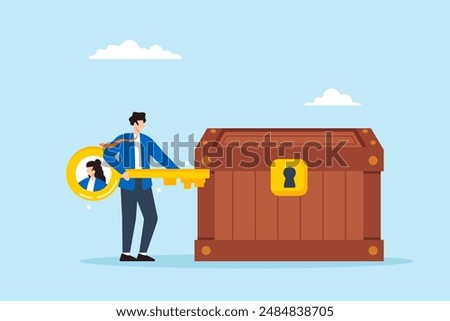 Employer unlocking treasure chest with candidate profiles key discovering hidden talent finding valuable potential hires recruitment