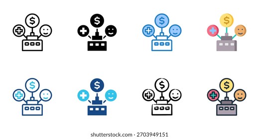 Ícone da proposta de valor do empregador definir coleção de vários estilos 
