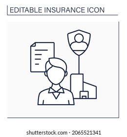 Employers Liability Line Icon. Insurance Safeguards Businesses Against Legal And Compensation Expenses From Employee Claims. Insurance Concept. Isolated Vector Illustration. Editable Stroke