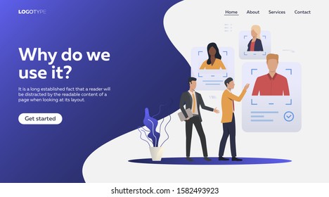 Employers selecting job candidates. Online CV, avatar, recruit agents flat vector illustration. Human resource concept for banner, website design or landing web page