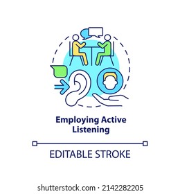 Employing Active Listening Concept Icon. Knowing Worker Problem. HR Skills Abstract Idea Thin Line Illustration. Isolated Outline Drawing. Editable Stroke. Arial, Myriad Pro-Bold Fonts Used