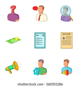 Employment agency icons set. Cartoon illustration of 9 employment agency vector icons for web