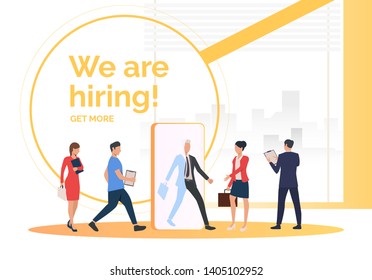 Employment agency searching for job applicants. HR, headhunting, hiring concept. Presentation slide template. Vector illustration for topics like business, recruitment, employment