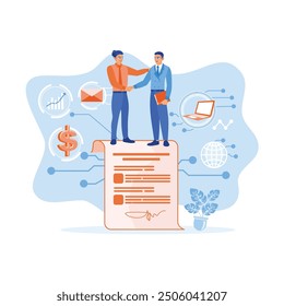 Employment agreements. Business people sign business contracts towards success. Contract agreement concept. Flat vector illustration.