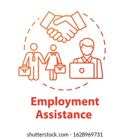 Employment assistance concept icon. Hiring for job position. Career application. Graduate support. Interview idea thin line illustration. Vector isolated outline RGB color drawing. Editable stroke
