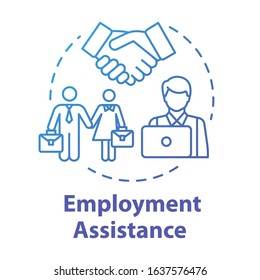 Employment assistance concept icon. Hiring for job position. Career application. Graduate support. Labor idea thin line illustration. Vector isolated outline RGB color drawing. Editable stroke