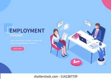 
Employment Concept With Character. Can Use For Web Banner, Infographics, Hero Images. Flat Isometric Vector Illustration Isolated On White Background.