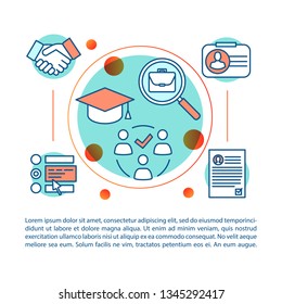 Employment concept linear illustration. Resume, internship. Recruiting. Potential worker. Article, brochure, magazine page. Thin line icons with text. Print design. Vector isolated outline drawing