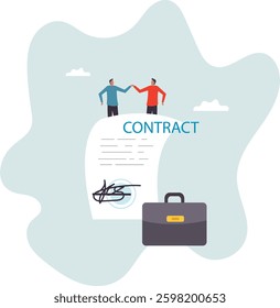 Employment contract agreement, corporate partnership document with signature, new employee signing contract,character for design
