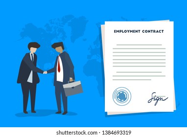 Employment Contract Handshake of two men vector illustration of a flat design - Vector