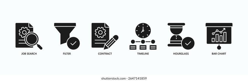 Employment Essentials Icon Set Isolated Vector Illustration Concept With Icon Of Job Search, Filter, Contract, Timeline, Hourglass, Bar Chart In Glyph Style